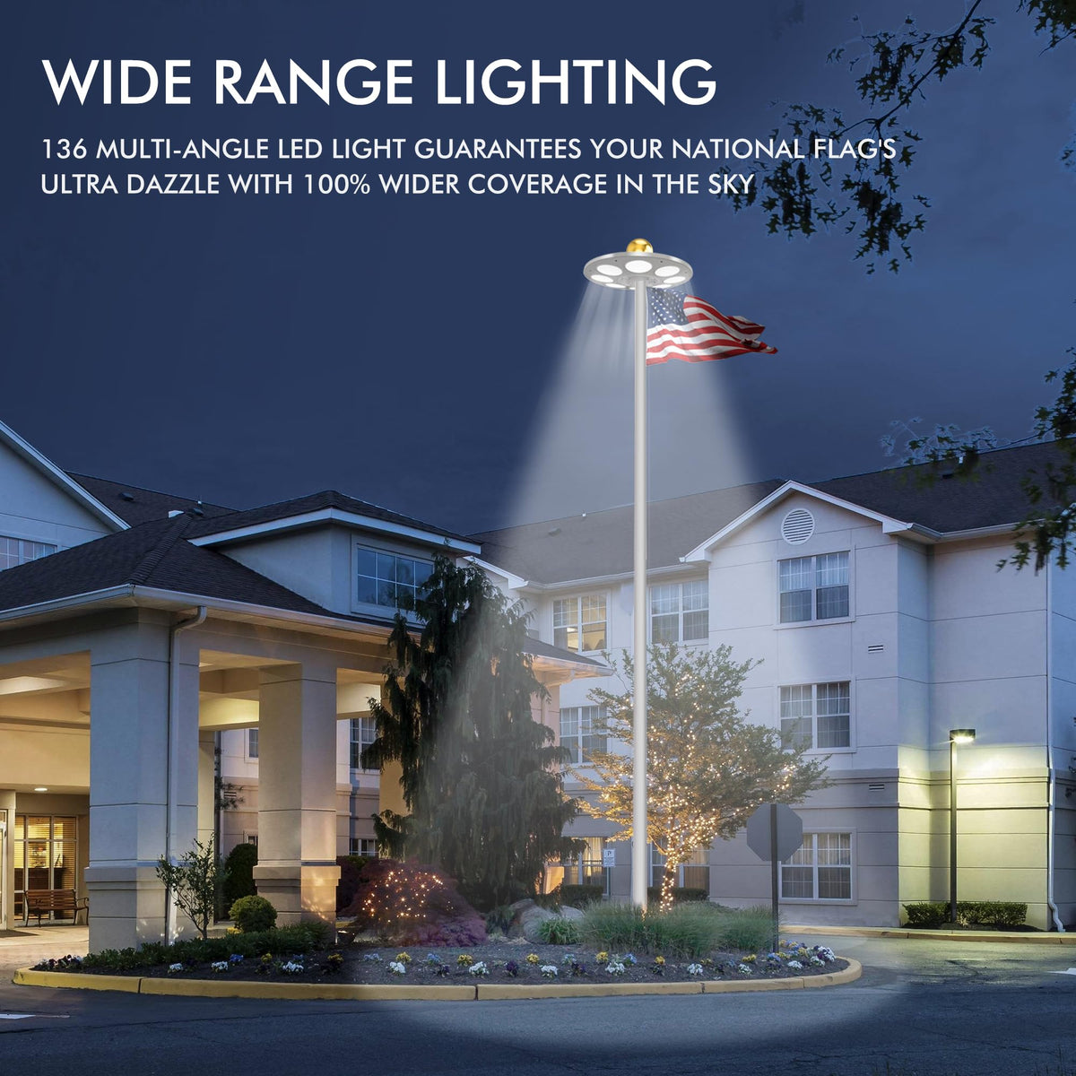 PPQ waterproof outdoor flag light withstands weather for reliable illumination.