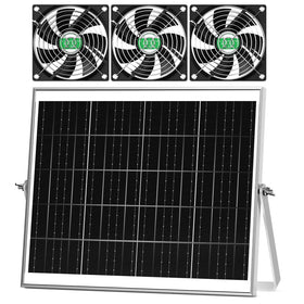 pqins solar greenhouse fan 3 kit panel outdoors for efficient sunlight-powered cooling.