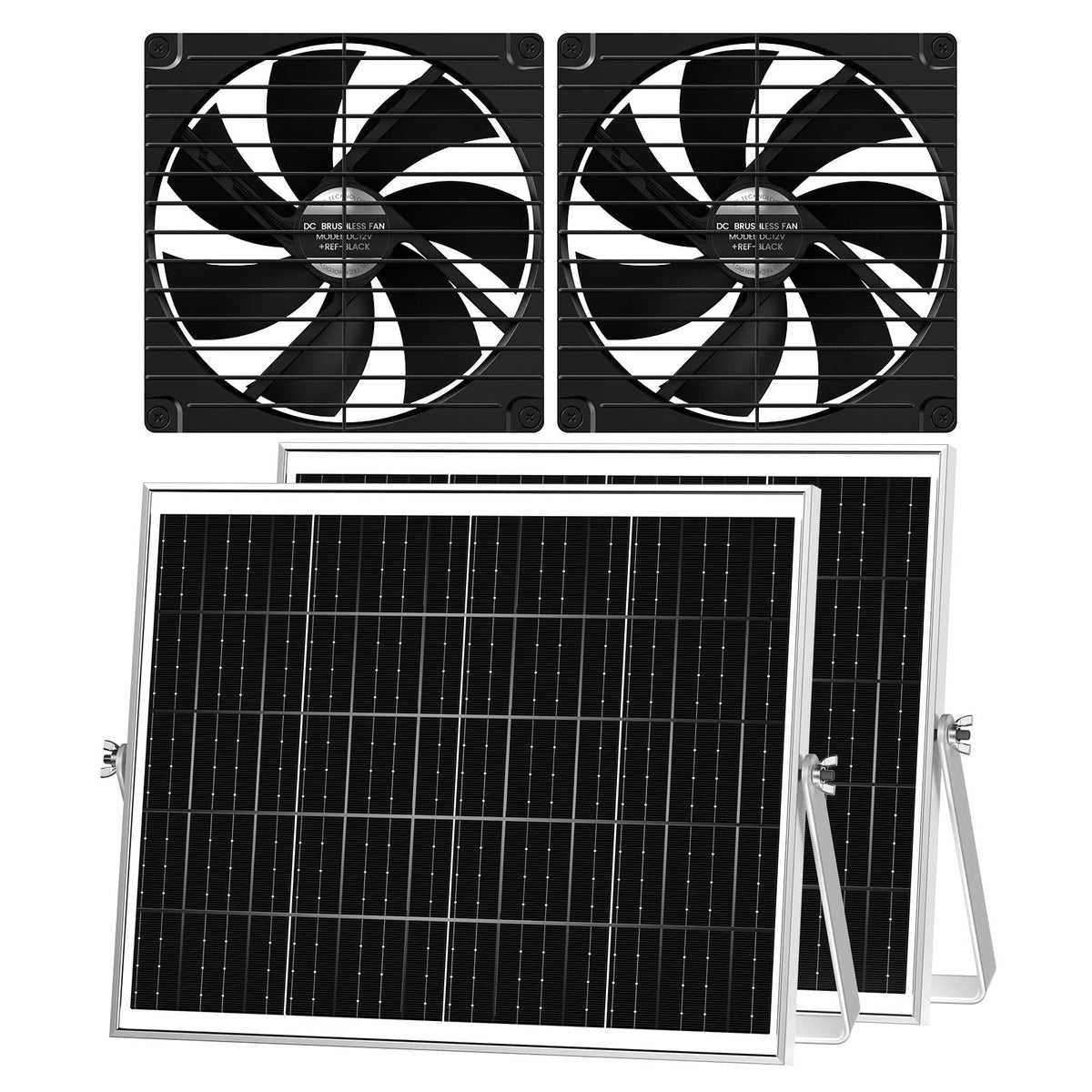 PQINS solar greenhouse fan pair setup improves air circulation in outdoor spaces