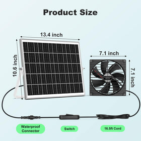 pqins solar greenhouse fan panel outdoor view with strong airflow under sun