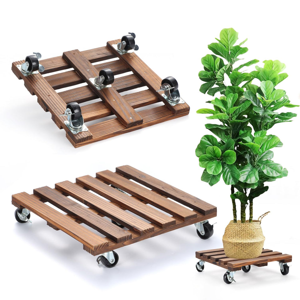 PRAQECZ 2-pack plant stand wheels for easy patio placement.
