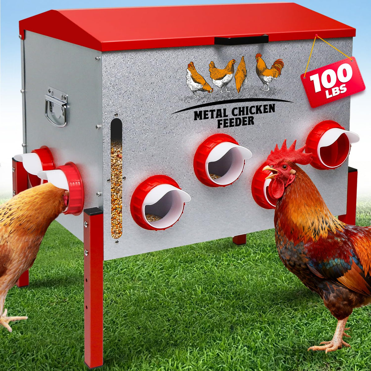 Pravoluxmax automatic chicken feeder with 100lb capacity for larger flocks