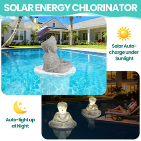 PRAXXIS solar-powered Buddha light glows softly at dusk