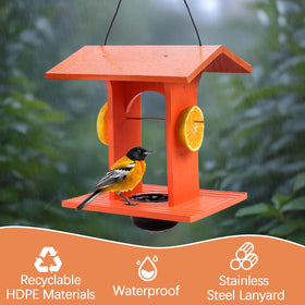Predimeza Oriole Feeder with rain-proof roof protecting food from weather