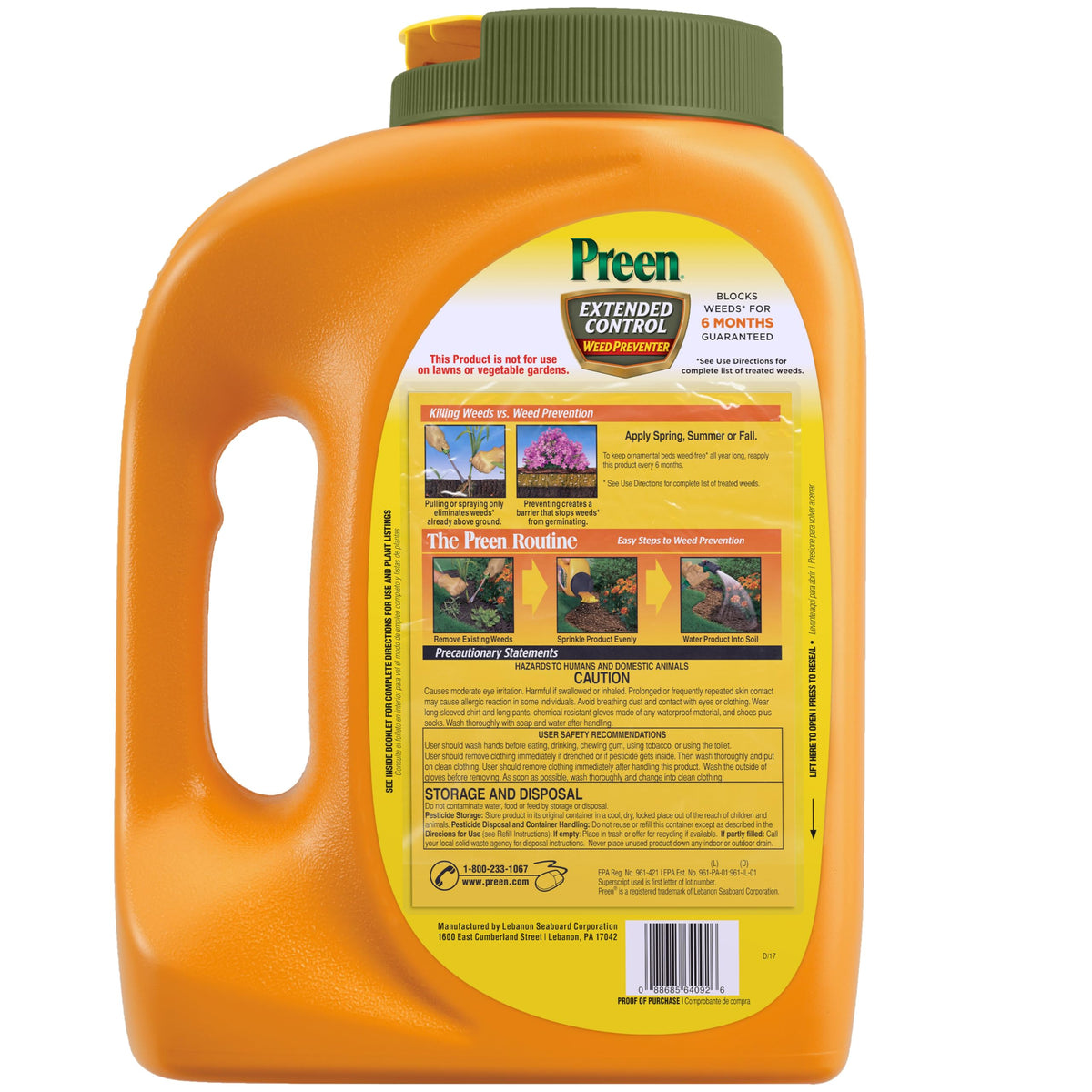Preen 805 sq ft coverage shown on product label