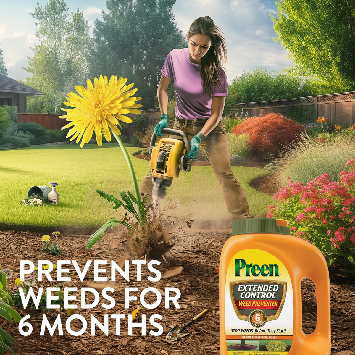 Preen Extended Control Weed Preventer label with directions for correct use
