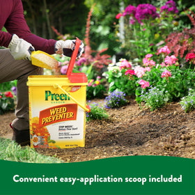 Preen can be applied in spring, summer, or fall around established plants