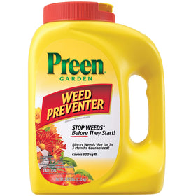 Preen Garden Weed Preventer bottle ready to protect garden beds from weeds.