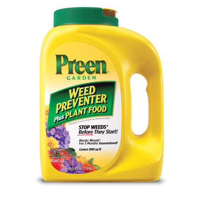 Preen Garden Weed Preventer Plus Plant Food bottle ready for easy garden application.