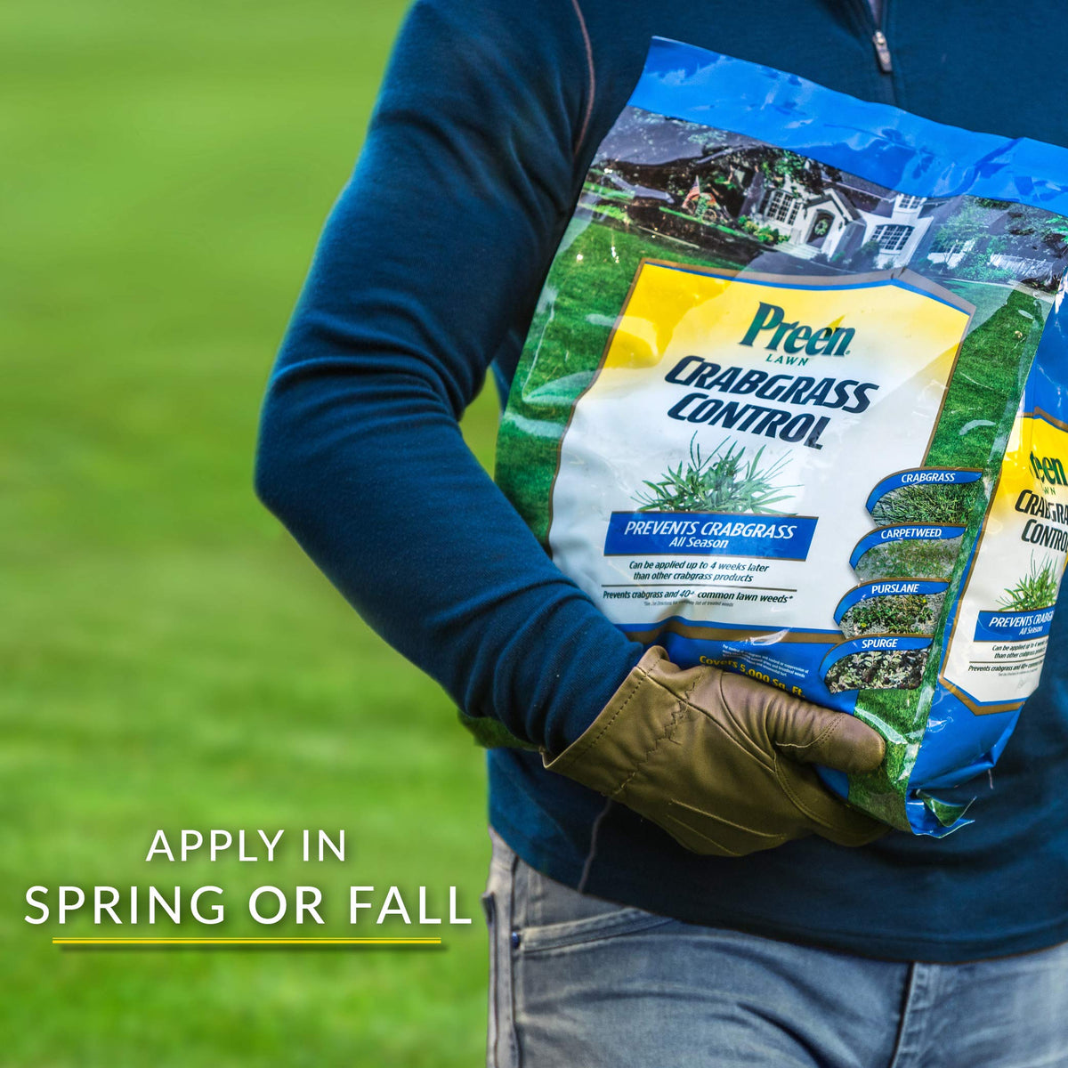 Preen Lawn Crabgrass Control spreader-setup highlighting precise dosing.
