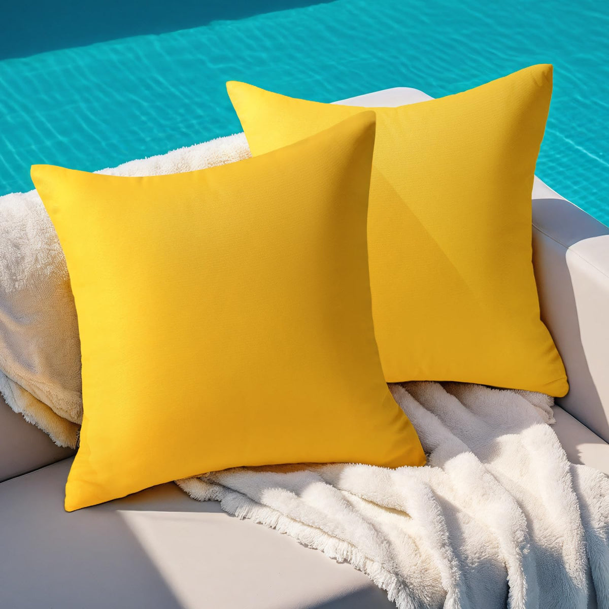 Premillow waterproof canvas outdoor pillow cover keeps 18x18 cushions dry.