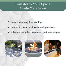 Premium Pebbles lava rocks in an indoor fireplace ambiance