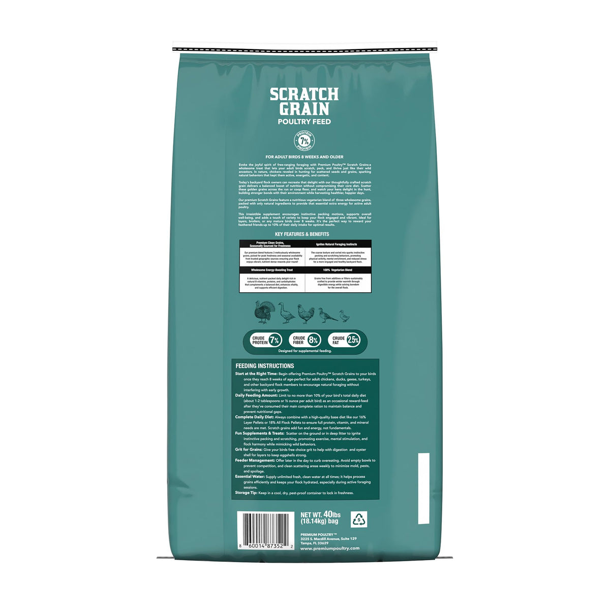 Premium Poultry 40lb bag on display ready for foraging.