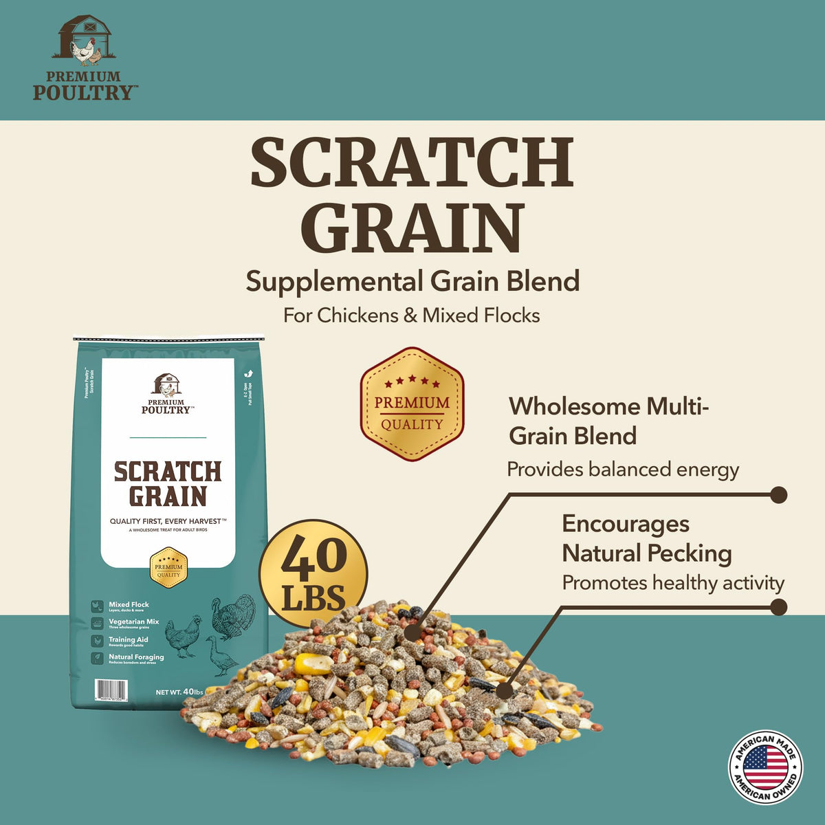 Premium Poultry foraging enrichment scenario encouraging pecking and activity.