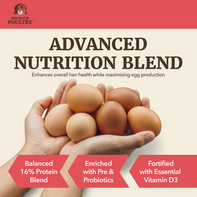 Premium Poultry Layer Pellet Vitamin D3 label emphasizes calcium absorption.