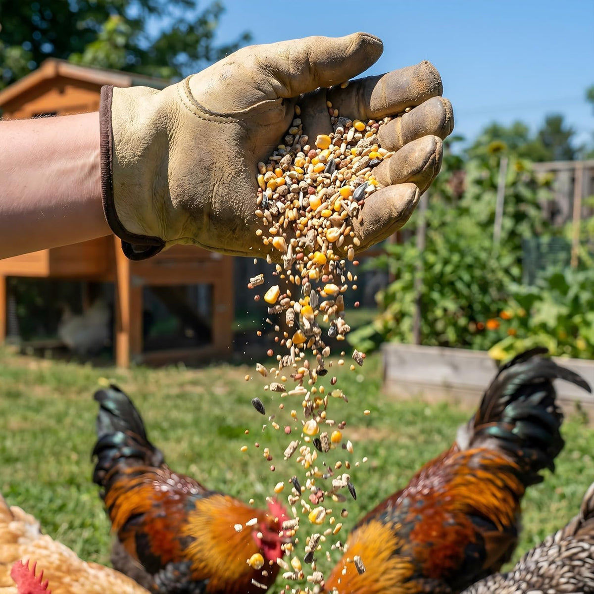 Premium Poultry natural ingredients label highlighting safe, reliable feed.