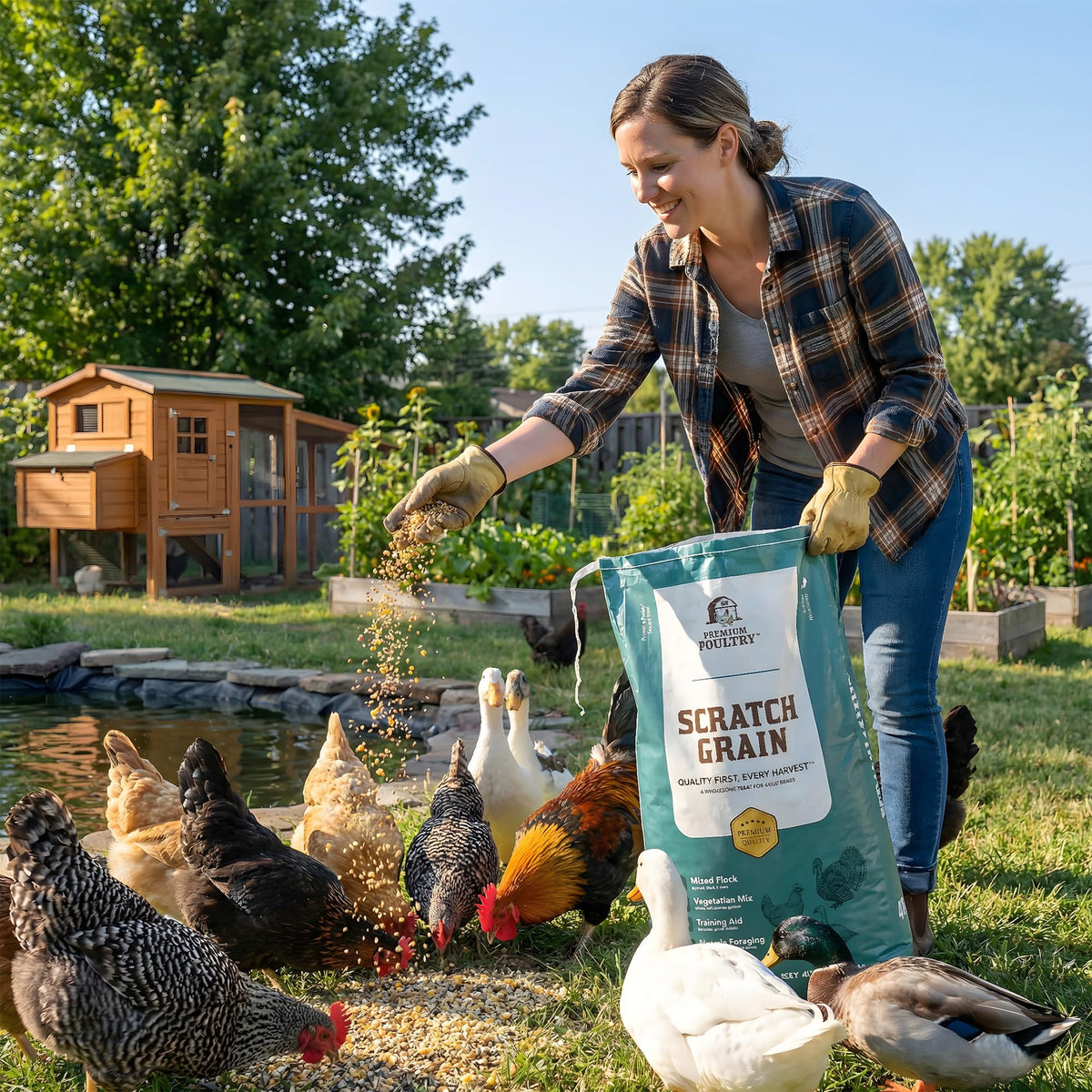 Premium Poultry three-grain blend closeup highlighting energy-rich nutrition.