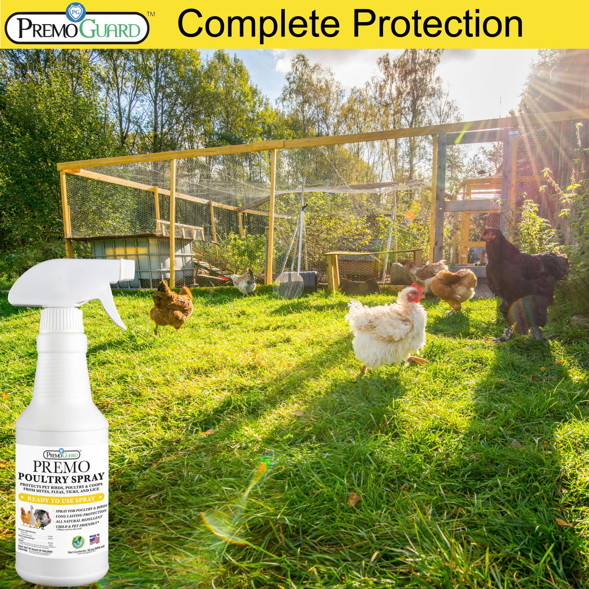 Premo Guard Poultry Spray around nest boxes protects nesting birds.