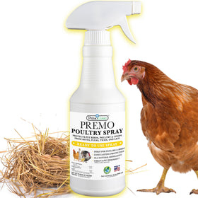 Premo Guard Poultry Spray in yard helps deter pests near runs.