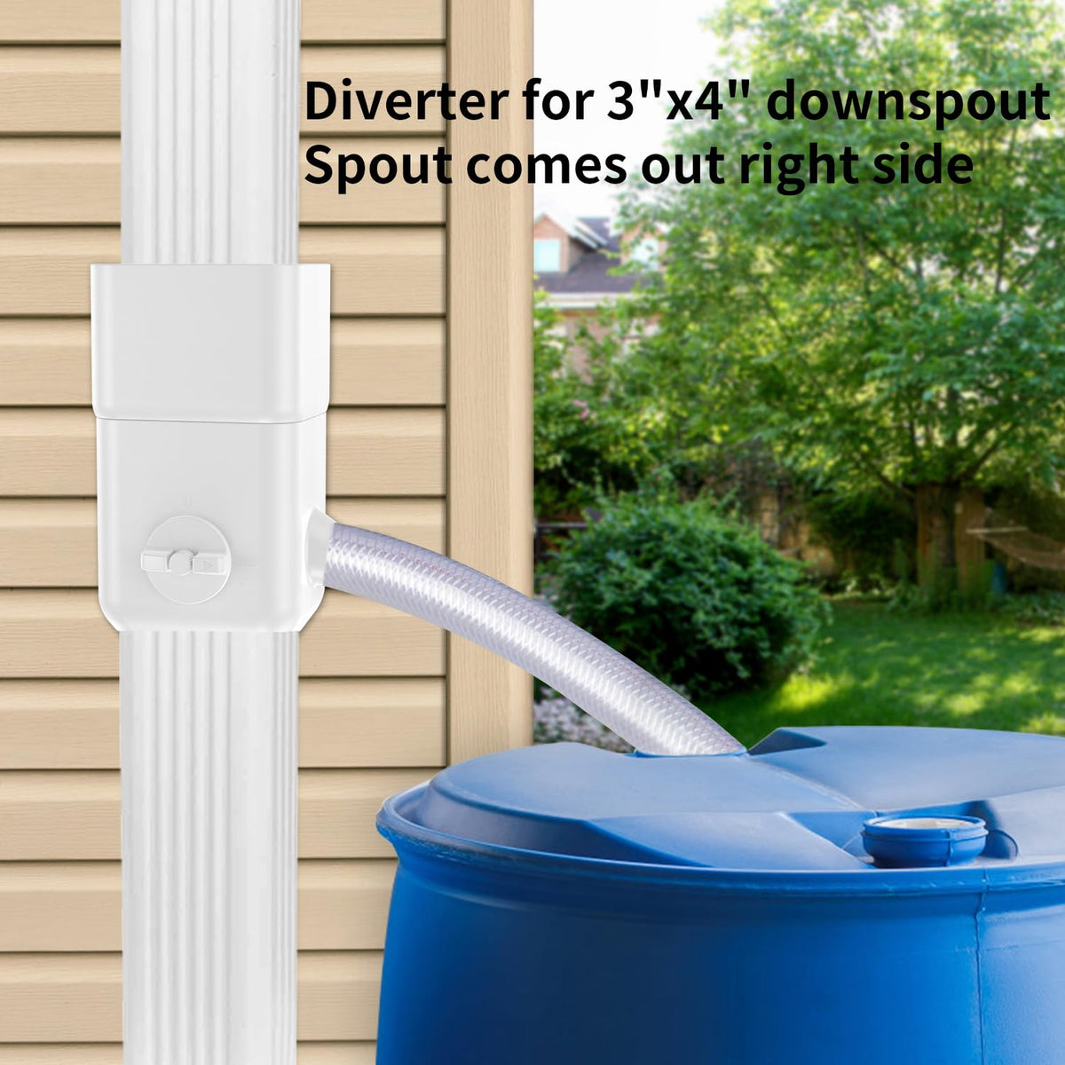 Prestantious diverter compatible with 2x3 downspouts for flexible installation.