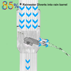 Prestantious rainwater diverter with adjustable valve for flow control.