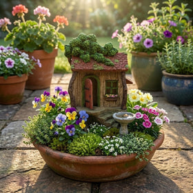 PRETMANNS Fairy Garden House exterior detail with vibrant colors