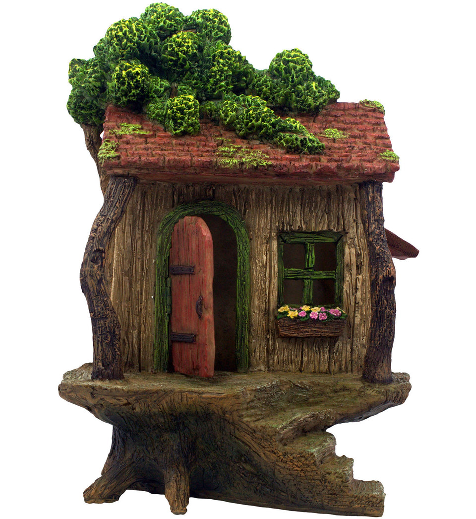 PRETMANNS Fairy Garden House treehouse with opening door for outdoor whimsy