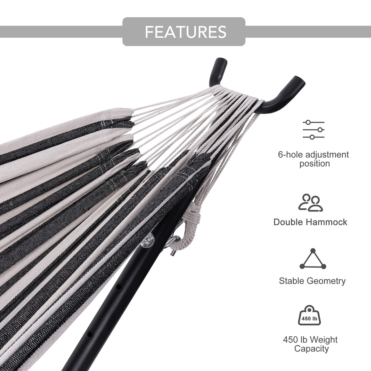 Prime Garden adjustable hooks provide flexible height for comfort.
