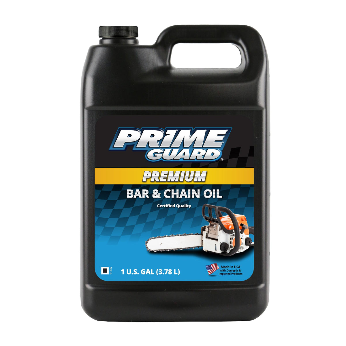 Prime Guard Bar & Chain Oil bottle for ready chainsaw lubrication and wear protection.