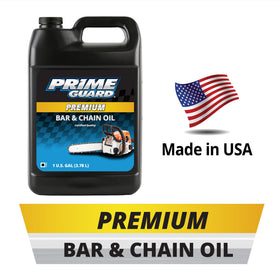 Prime Guard Bar & Chain Oil packaging shows 1-gallon capacity.