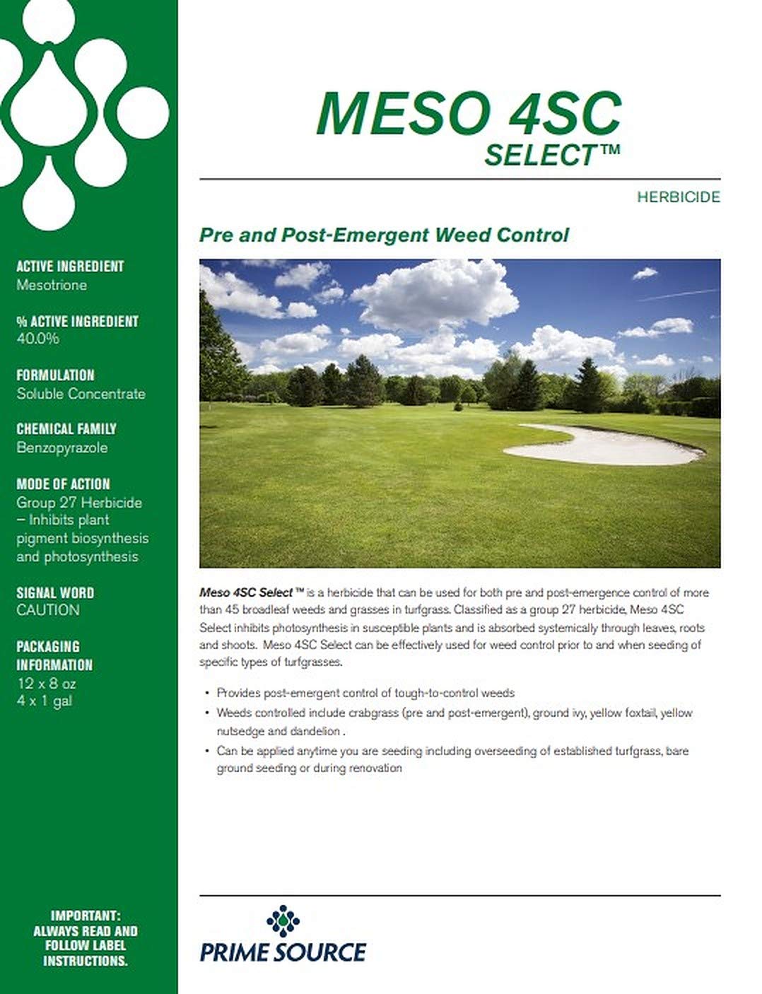 Primesource Meso 4SC Select spray nozzle in action for post-emergent weed control.