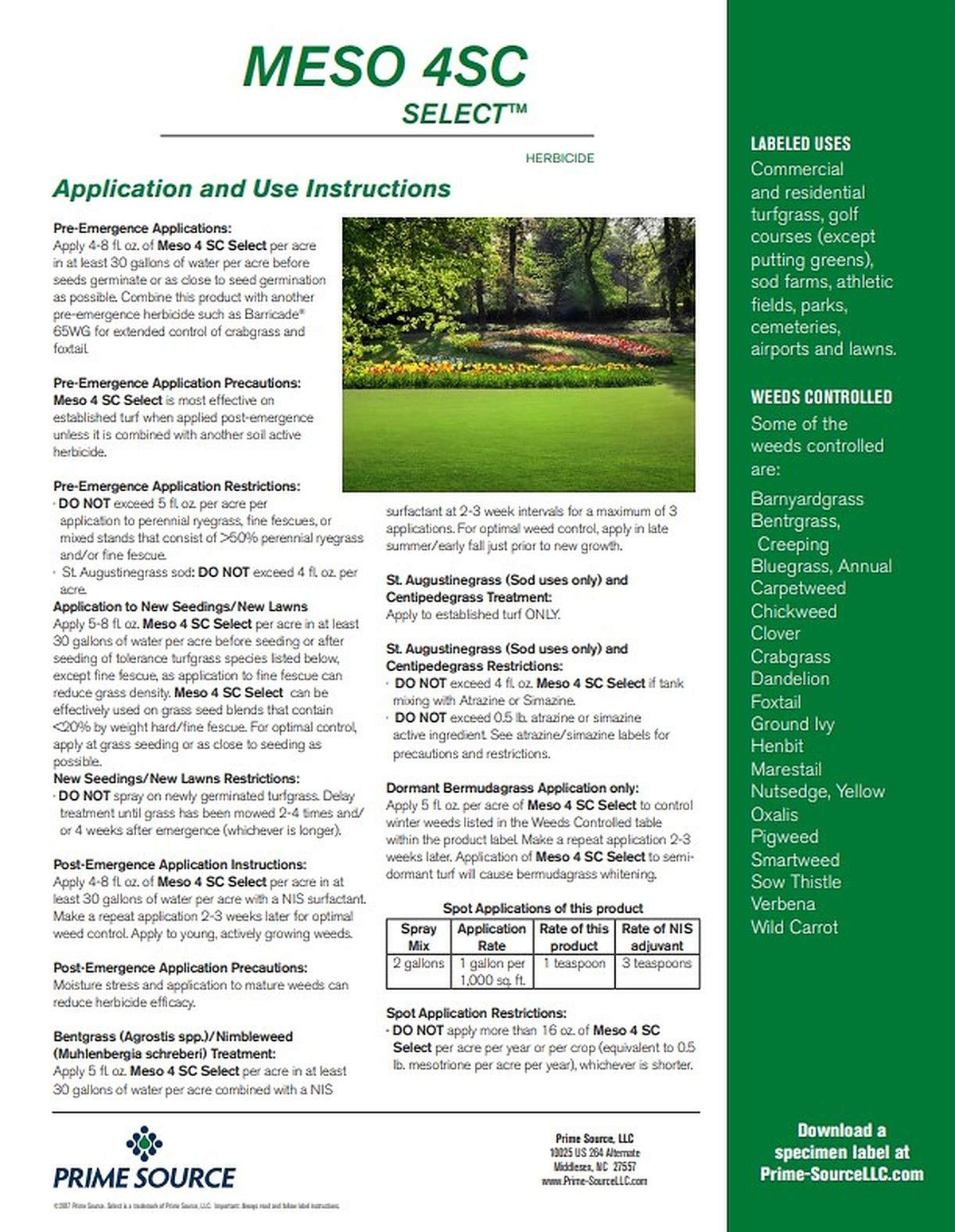 Primesource Meso 4SC Select turf application on established lawn area.