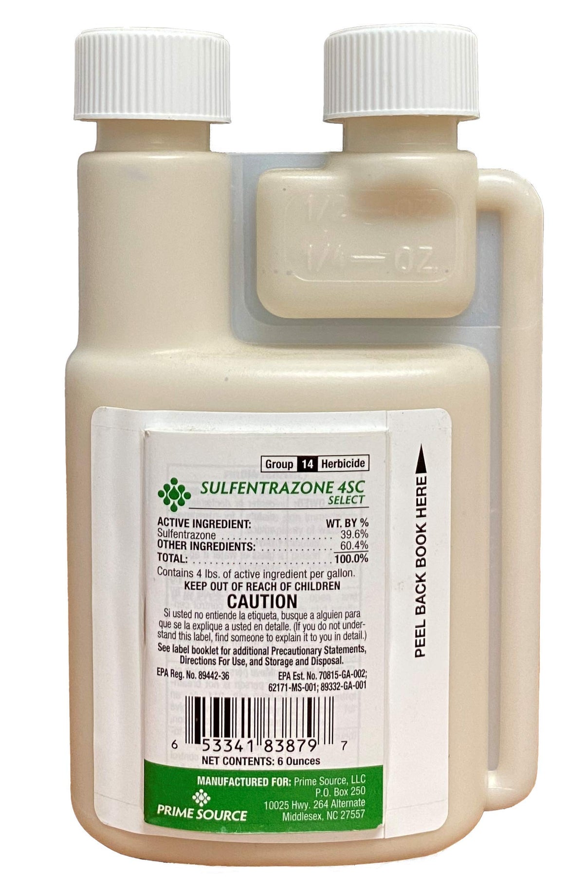 Primesource Sulfentrazone 4SC herbicide bottle for turf weed control and rapid visible results