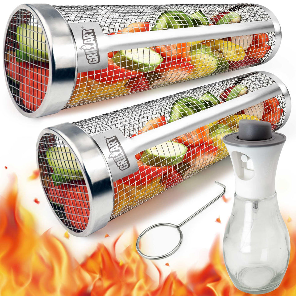 PrinChef grill basket XXL with lid closed for safe grilling and steady heat.