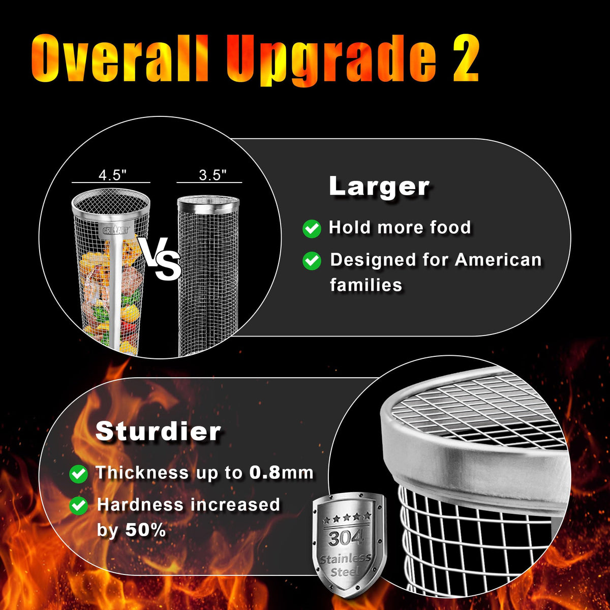 PrinChef stainless steel 304 construction delivers durability and rust resistance for outdoor grilling.