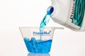 Pristine Blue 32oz pool water balance scene for gentler pool care near the water.