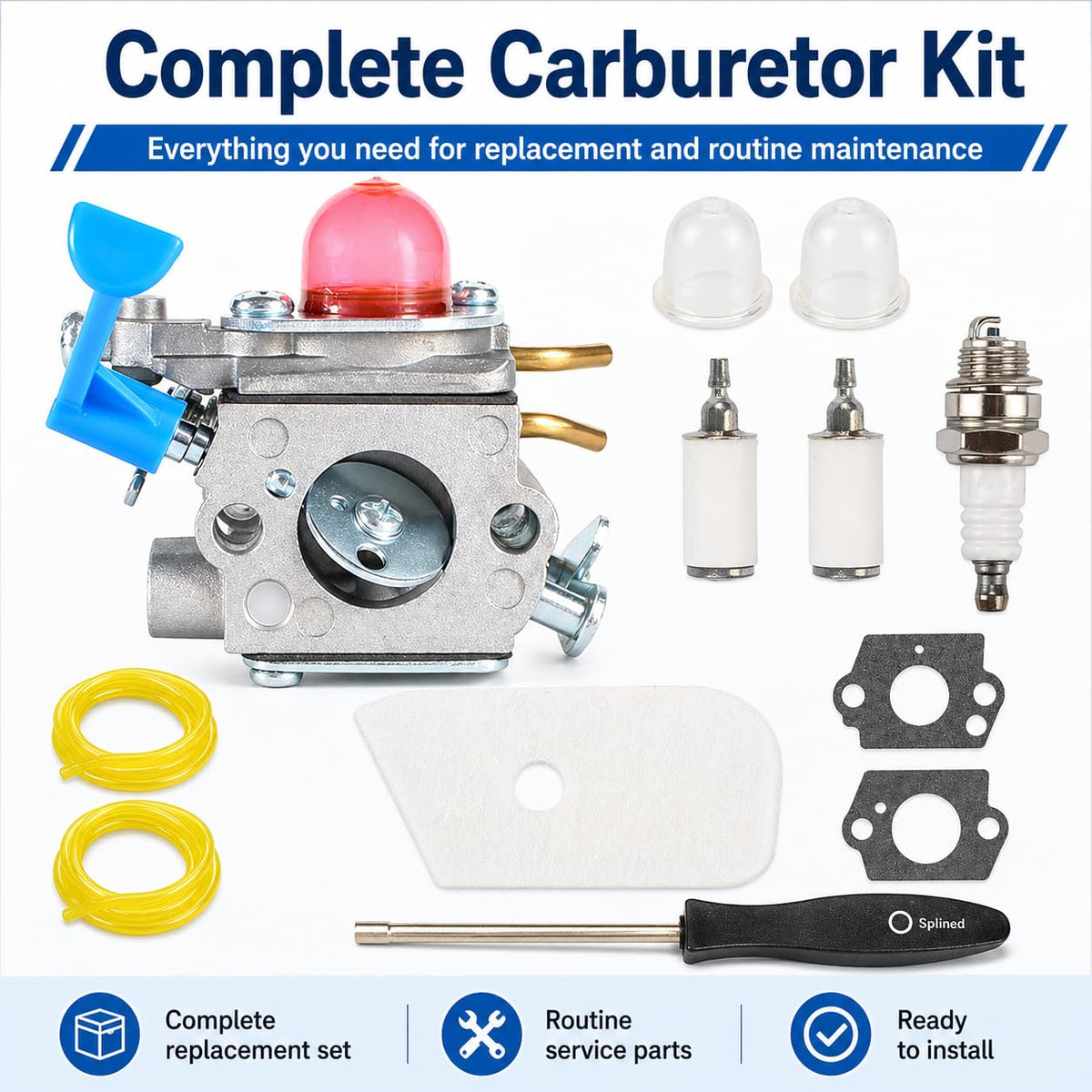 Pro Chaser carburetor package showing included gaskets and spark plug for ready install.