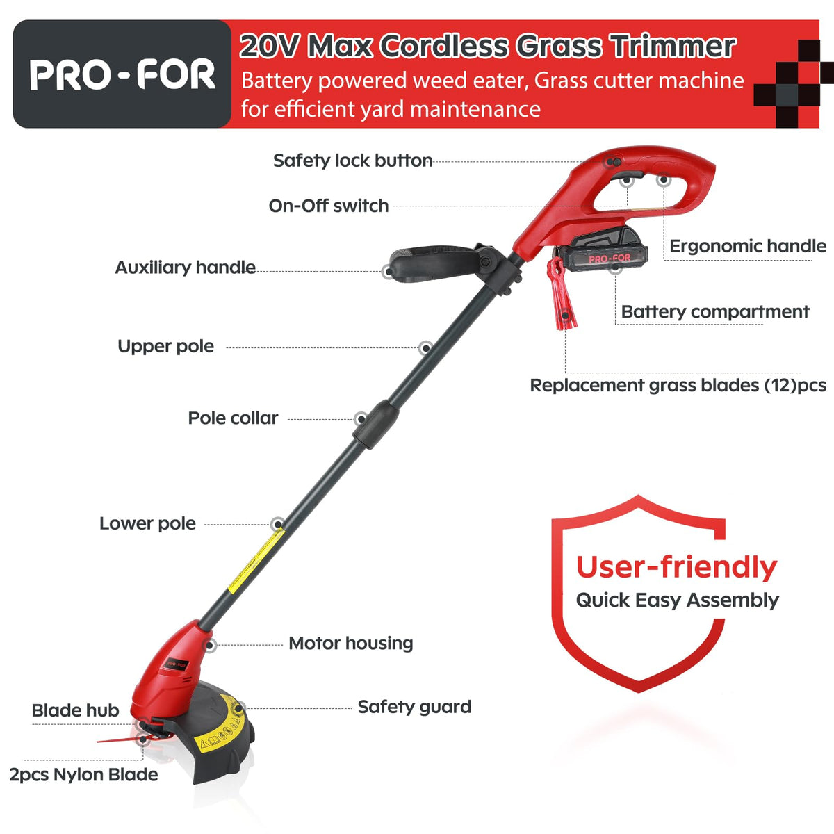 PRO-FOR nylon blade close-up showing cutting power against tough weeds