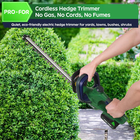 PRO-FOR hedge trimmer in use, shaping a hedge with precision