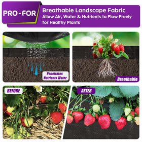 PRO-FOR weed barrier fabric with green guide lines for easy cutting and layout.