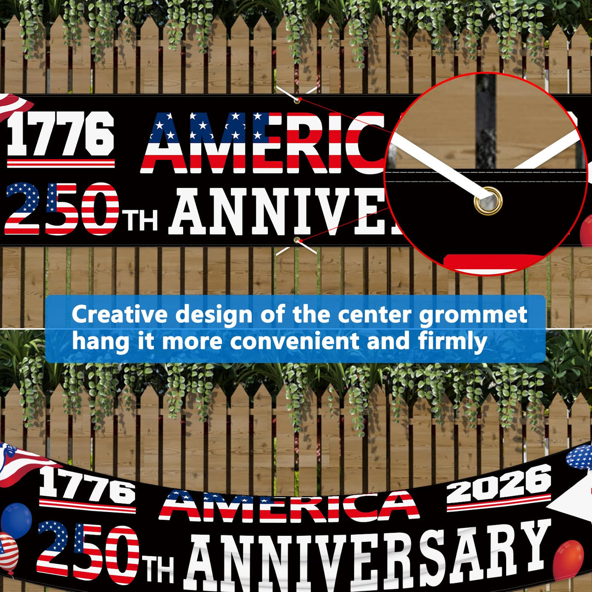 Probsin American patriotic banner with red white and blue colors for storefront or event decor