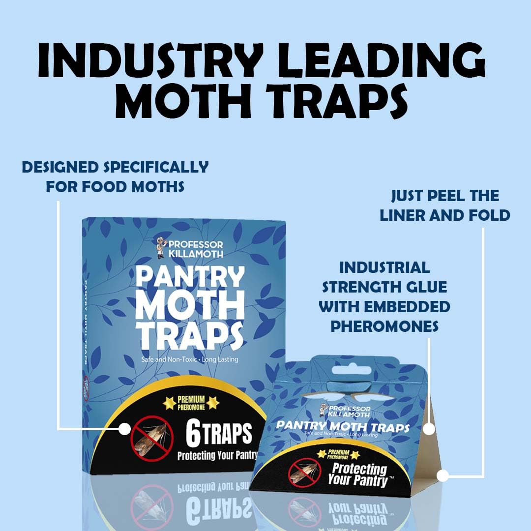 Professor Killamoth pantry moth traps blue design glue system captures pests safely.