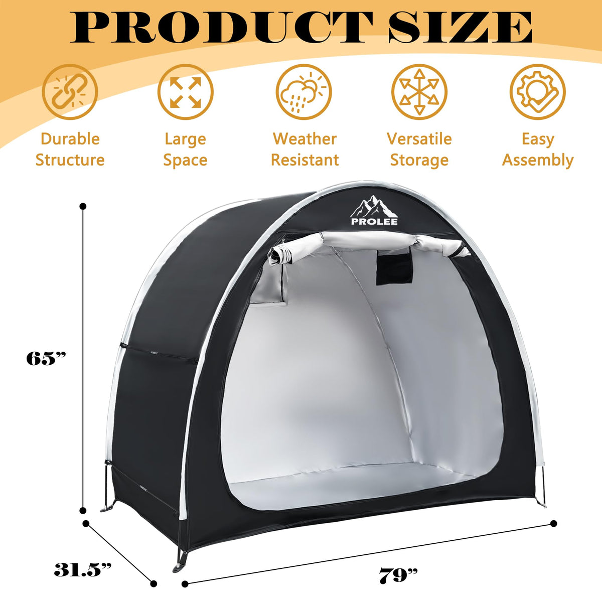 PROLEE Bike Shed entry view emphasizes a clear opening for quick loading.