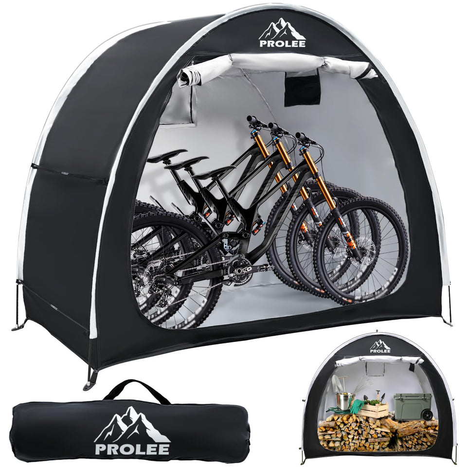 PROLEE Bike Shed front view shows room for two bikes in dry comfort.
