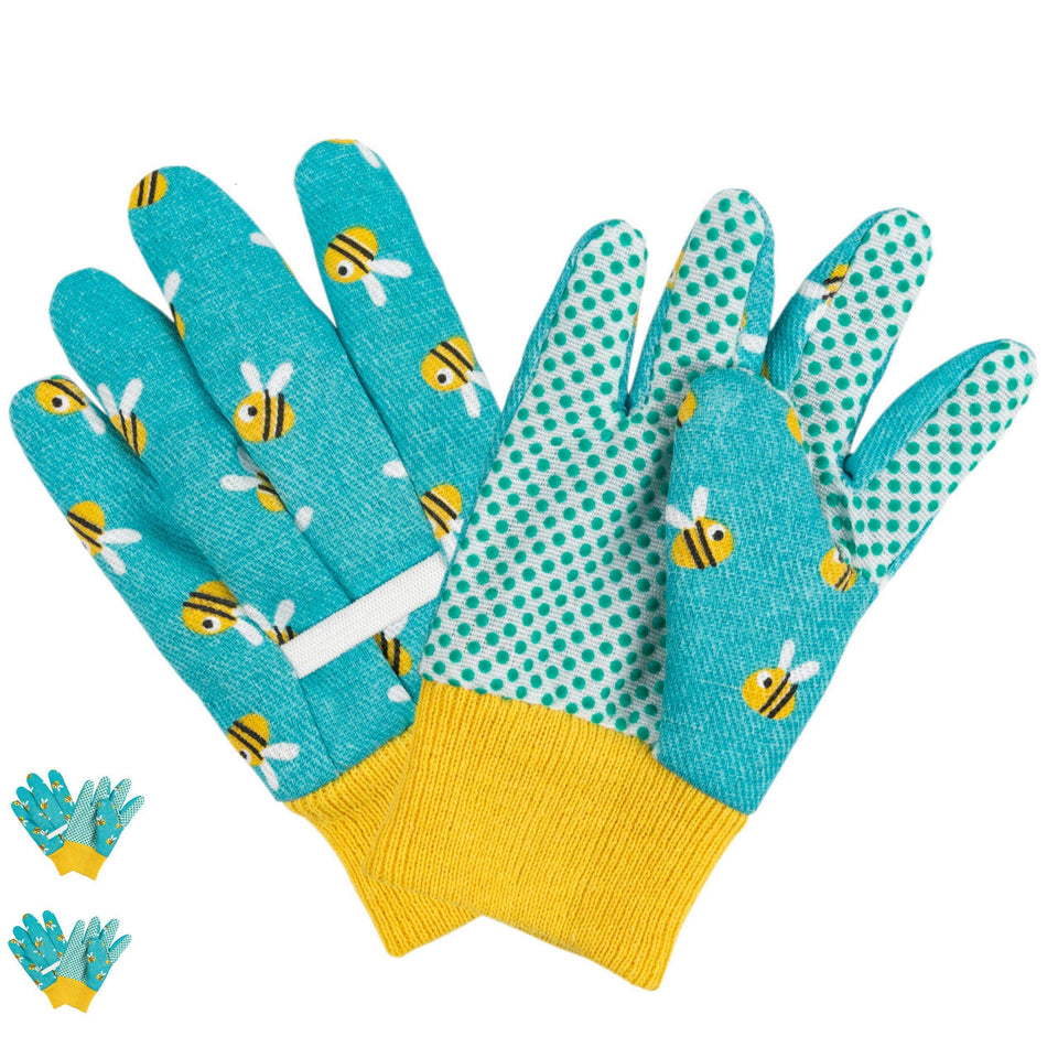 PROMEDIX P kids garden gloves blue front showing soft cotton fabric and comfortable fit