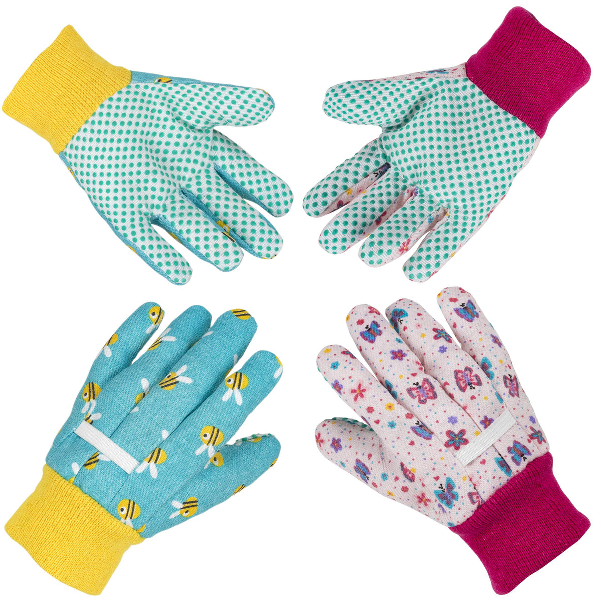 PROMEDIX P kids garden gloves in blue and pink two-pair pack for small hands