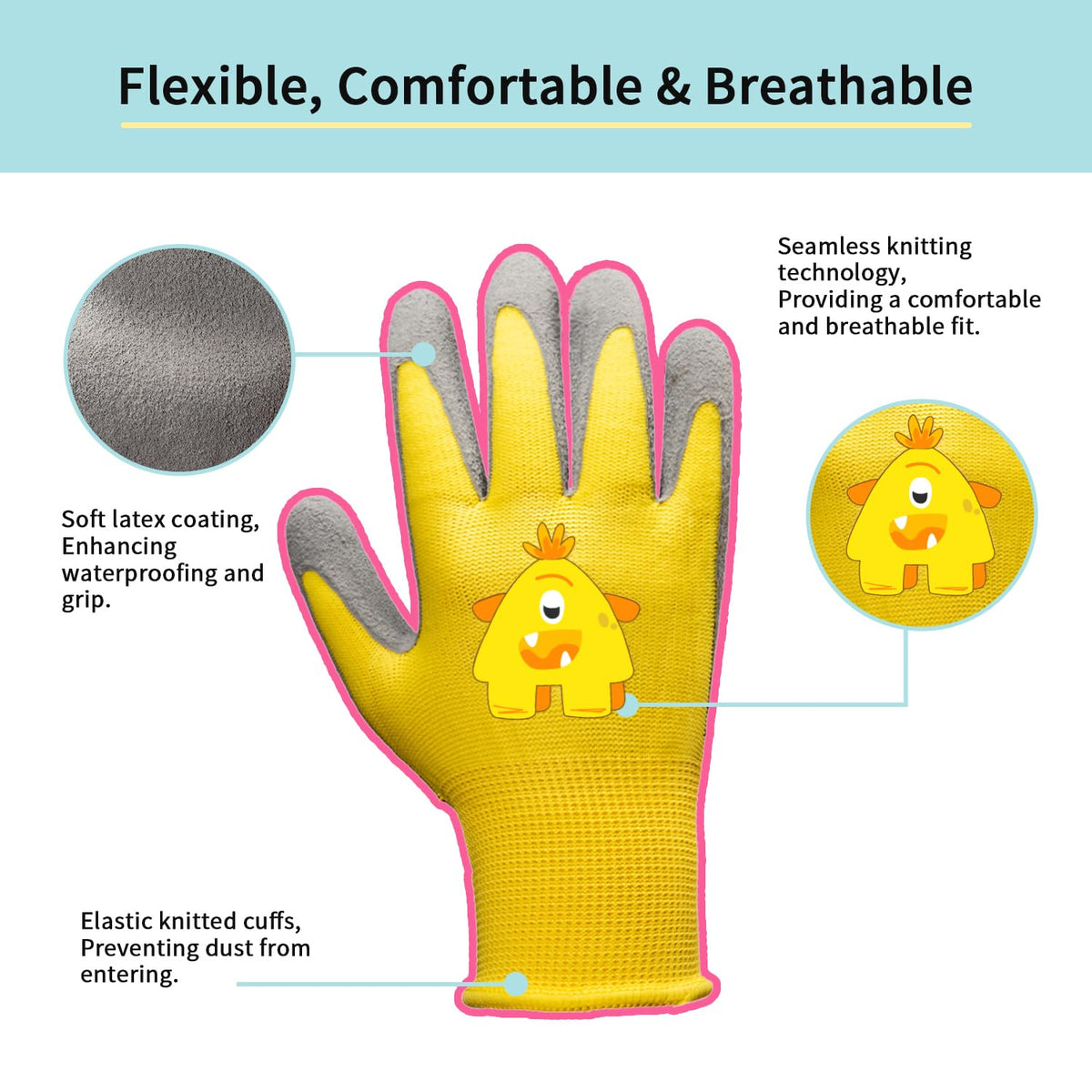 Promedix P Kids Gardening Gloves showing breathable fabric for comfortable wear.