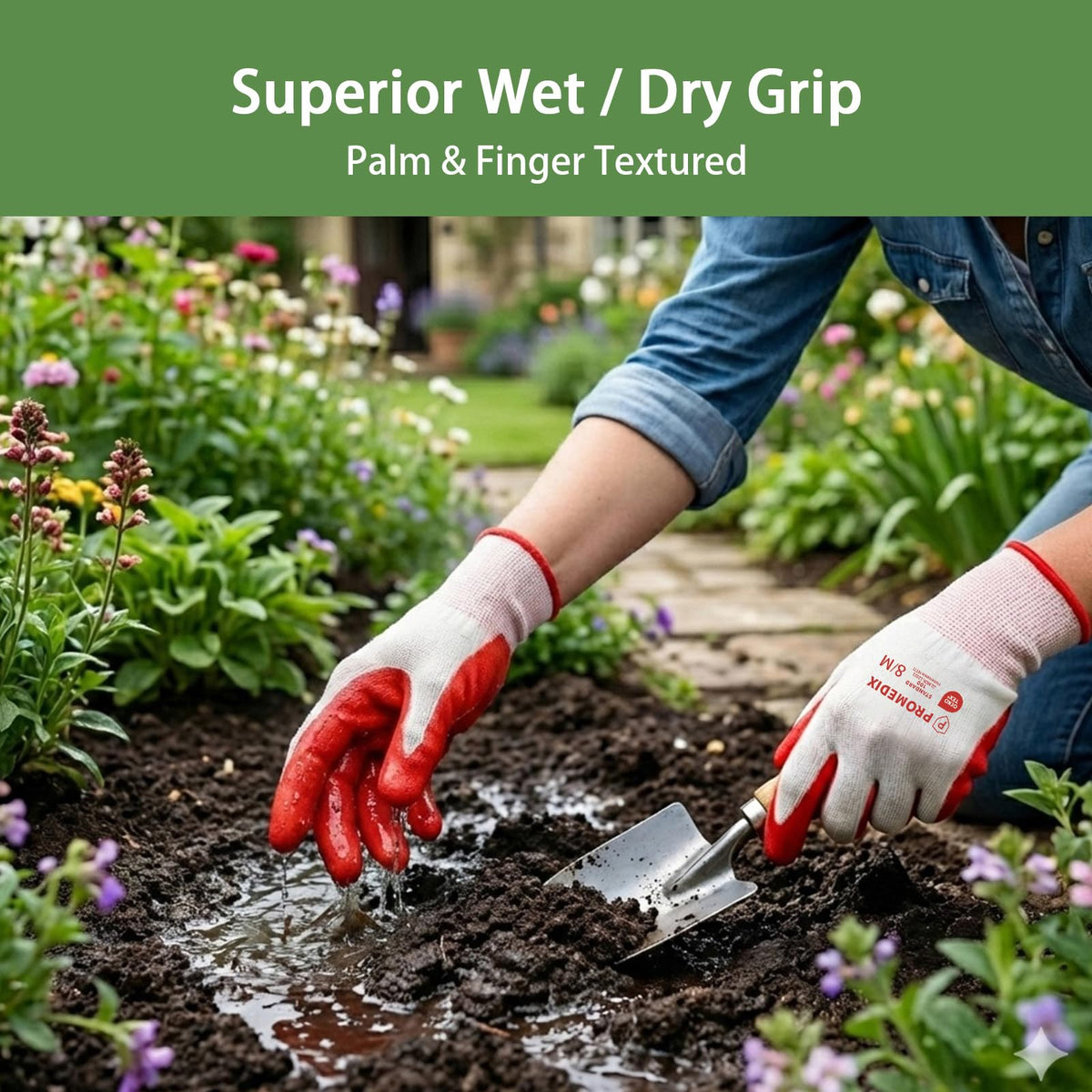 PROMEDIX P washable gardening gloves are easy to clean after messy tasks.