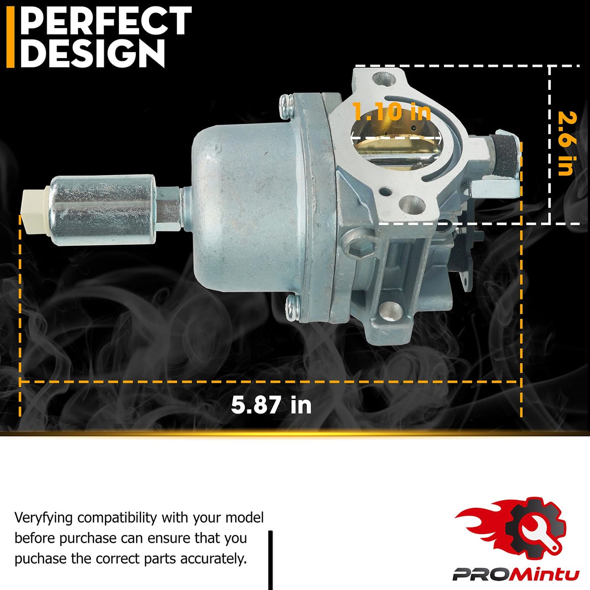 Promintu 15hp Briggs Stratton carb closeup shows smooth power delivery.