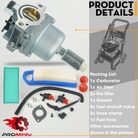 Promintu 17.5hp Briggs Stratton carb closeup promotes reliable idle and throttle control.